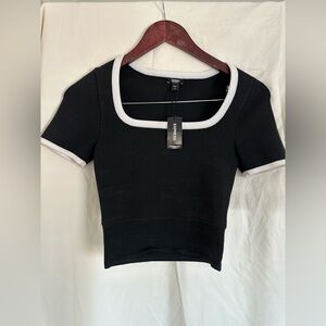 Express Women's Black Crop Top with White Trim